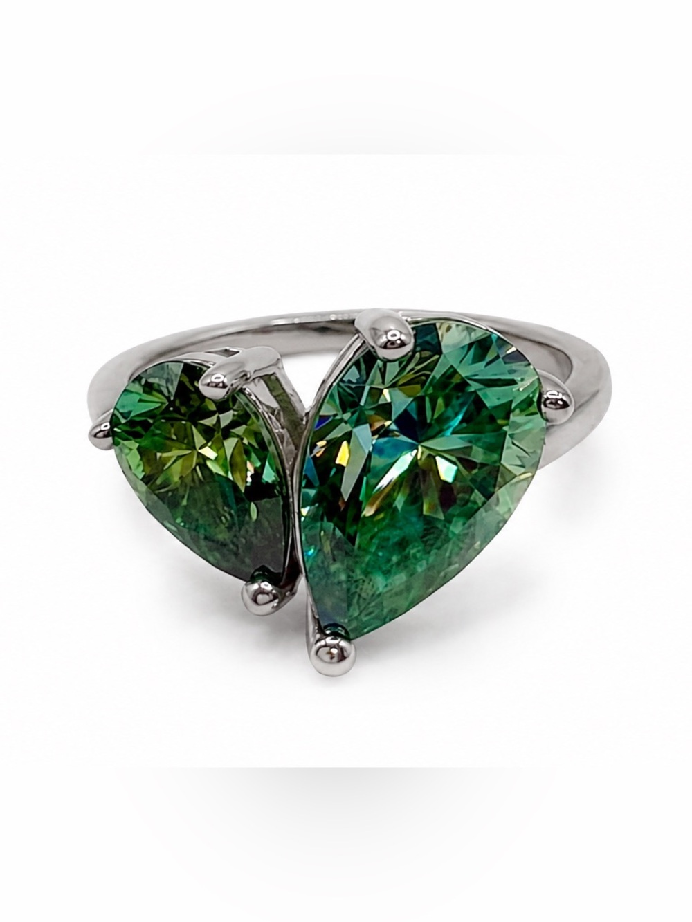 Green Pear Cut Moissanite Ring 925 Sterling Silver Size 5